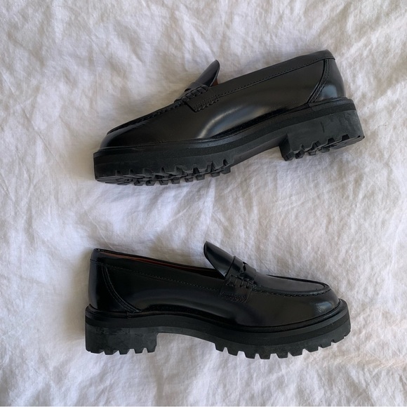 Reformation Agathea Chunky Loafer Leather Patent Shiny Platform Shoes Black - Picture 4 of 12